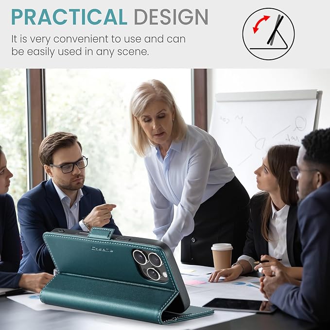 for iPhone 16 Pro Max Case, Premium PU Leather Wallet Case Flip Cover with [RFID Blocking][Card Holder][Stand Function] Shockproof Protective for iPhone 16 Pro Max 6.9", Blue-Green