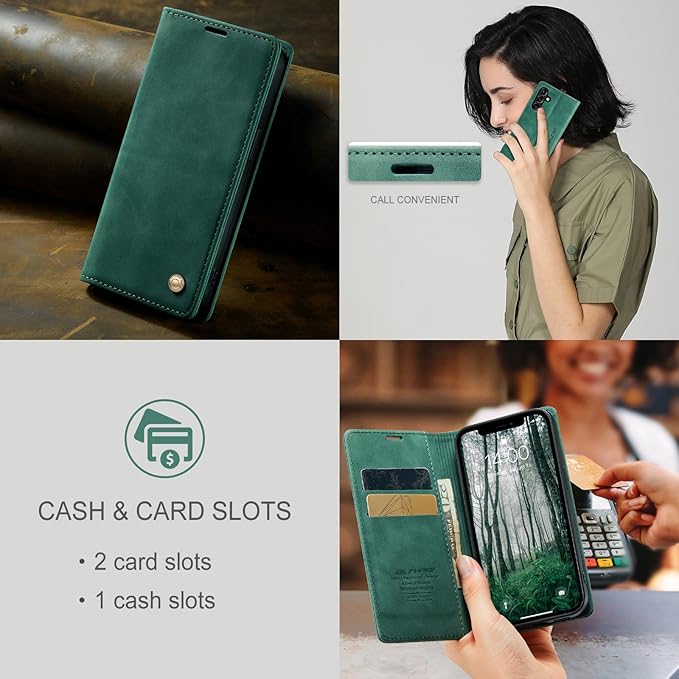 QLTYPRI Case for Samsung Galaxy S24, Vintage PU Leather Wallet Case Card Slot Kickstand Magnetic Closure Shockproof Flip Folio Case Cover for Samsung Galaxy S24 - Dark Green