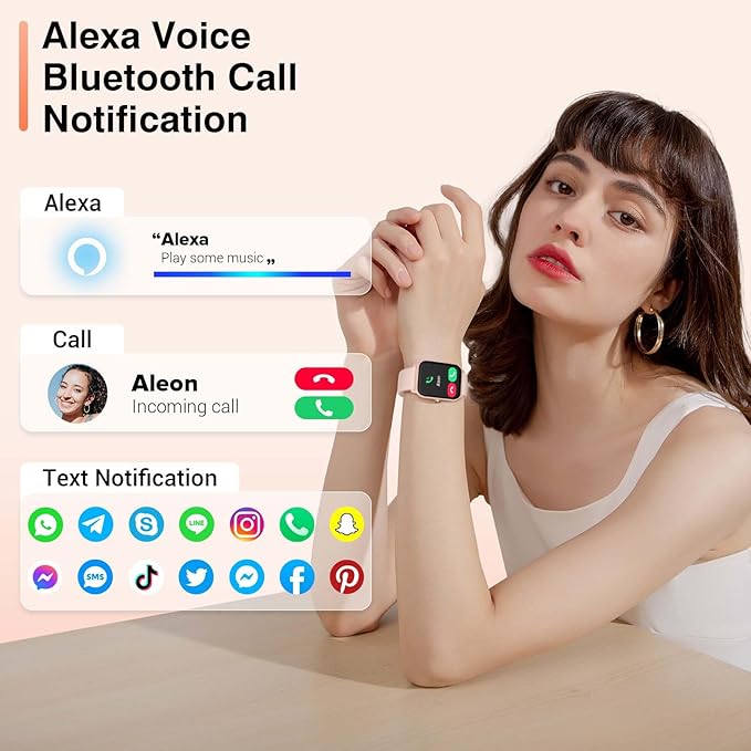 Smart Watch for Women Men, Smartwatch 1.8'' Alexa Fitness Tracker IP68 Waterproof Smart Watches for Women Compatible for Android & iOS with Bluetooth Calls, IP68 Heart Rate/Sleep/SpO2 Monitor, 110+