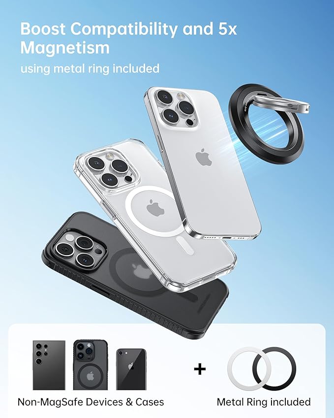 SYNCWIRE for MagSafe Ring Phone Holder, 360° Rotation Magnetic Cell Phone Grip Dual-Sided Magnets Phone Ring Kickstand Compatible with iPhone 16 15 14 13 12 Pro Max MagSafe, Android, Samsung etc.