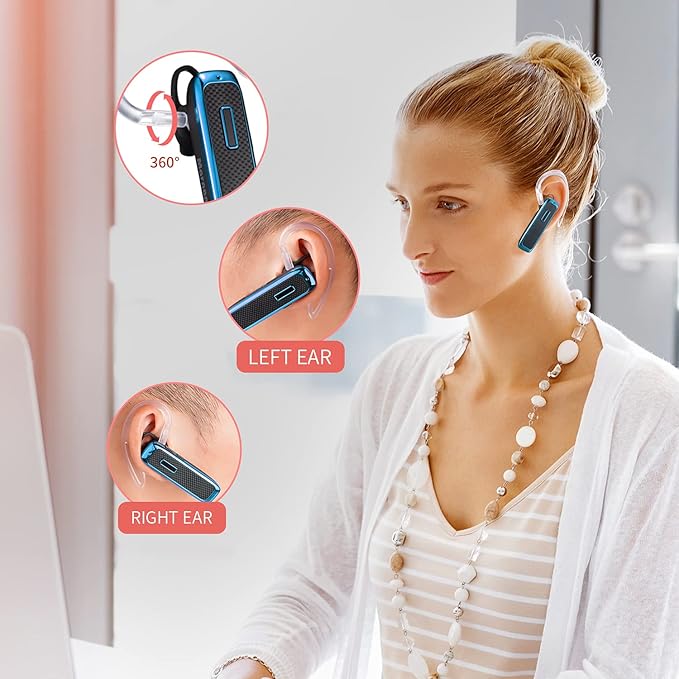 Bluetooth Headset, Wireless Bluetooth Earpiece w/ 18 Hours Playtime and Noise Cancelling Mic,Ultralight Earbud Headphone Hands-Free Calls for iPhone Tablet Samsung Android Cell Phones Truck Driver