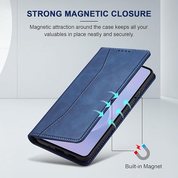 Jasonyu Flip Wallet Case for Samsung Galaxy S25 Edge 5G,Leather Magnetic Folio Cover with Card Holder,Kickstand - TPU Shockproof Durable Protective Phone Case,Blue