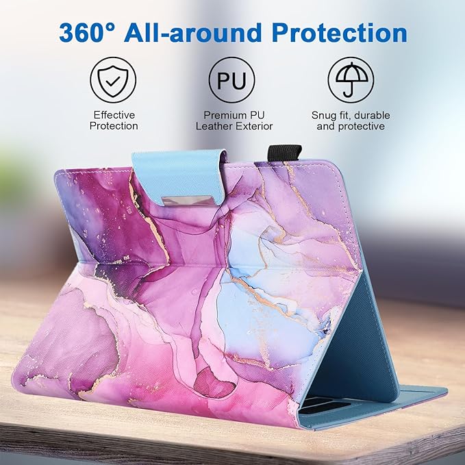 JZCreater 10 Inch Tablet Case, Universal 10 10.1 Inch Android Tablet Cover, Multi-Angle Viewing Stand Case for 9.5-10.5 Inch Tablet, Purple Marble