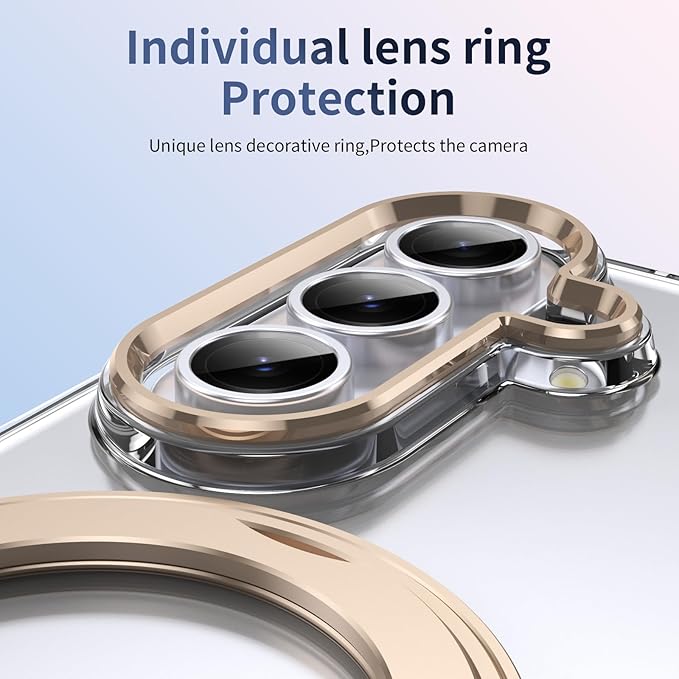 for Samsung Galaxy Z Fold 7 Case with Magnetic Ring Holder, 360 Rotating Bracket, Built-in Front Screen Len Protector, Anti-Yellowing & Anti-Fingerprint Crystal Clear Case.(Gold)