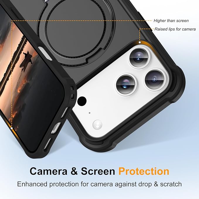 Compatible with iPhone 17 Pro Max Case with Invisible Magnetic Ring Stand [Compatible with Magnetic] [Military Drop Protection] Shockproof Slim Hard Back Soft Edge Case 6.9 Inch, Black