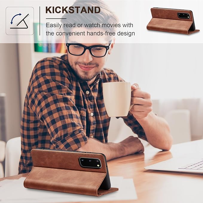 Jasonyu Flip Wallet Case for Samsung Galaxy S20 5G [5.97 x 2.72in],Leather Magnetic Folio Cover with Card Holder,Kickstand - TPU Shockproof Durable Protective Phone Case,Brown