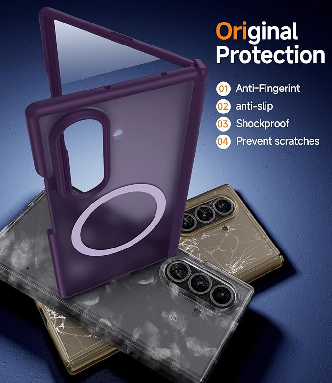 Slim for Samsung Galaxy-Z-Fold-7 Case: Compatible with Magsafe | Built-in Screen Protector [Anti-Scratch] Hinge Guard | Women Men Shockproof Translucent Matte Phone Cover for Z Fold7 5G 2025(Purple)