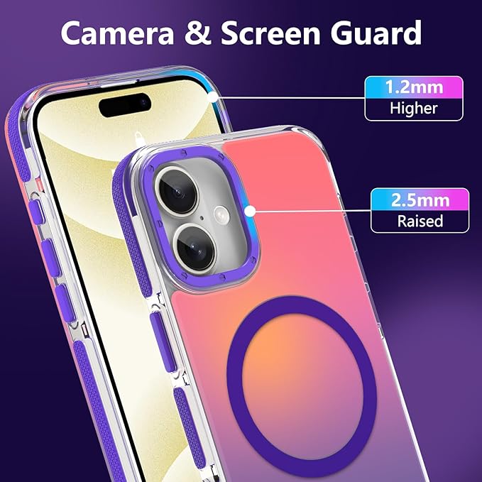 MOWIME Magnetic Case for iPhone 16 Plus [Compatible with Magsafe] [Cute Fashion Fluorescent Design] [1 Screen Protector] Slim Translucent Matte Case for iPhone 16 Plus 6.7" 2024, Purple