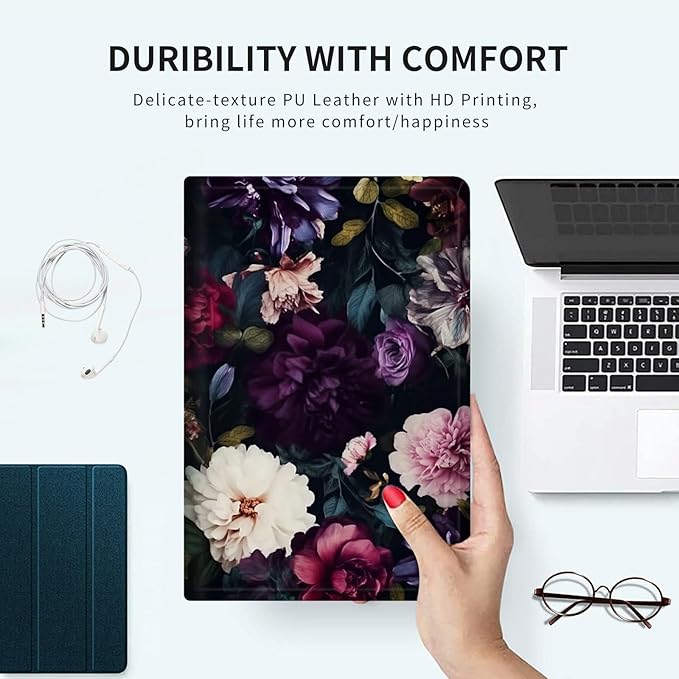 Case for Microsoft Surface Pro X (2021/2020/2019) 13 Inch PU Leather Slim Lightweight Multiple Angles Stand Smart Cover with Auto Wake/Sleep for New Surface Pro X 2021, Flowers