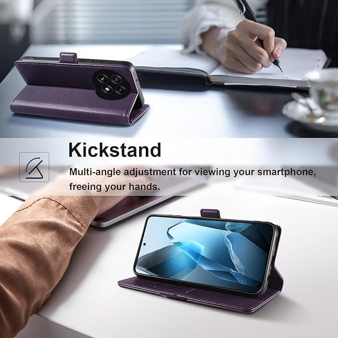 Wallet Flip Case for OnePlus 13 5G - [RFID Blocking] Luxury PU Leather Card Holder Magnetic Phone Cover with Kickstand,Shockproof Protective Case,Purple