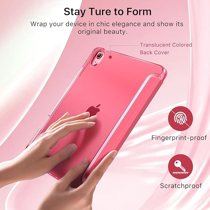 MoKo for iPad (A16) 11th Generation Case 11 Inch 2025, iPad 10th Gen Case 10.9 Inch 2022 with Pencil Holder, Slim Light Trifold Protective Cover with Hard PC Translucent Back Shell, Watermelon Pink