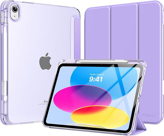 MoKo for iPad (A16) 11th Generation Case 11 Inch 2025, iPad 10th Generation Case 10.9 Inch 2022 with Pencil Holder, Slim Light Trifold Protective Cover with Hard PC Translucent Back Shell, Lilac
