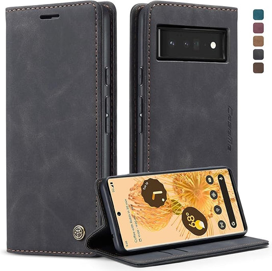 for Google Pixel 6 Pro Case, Flip Wallet Leather Case with Card Holder Magnetic Closure Shockproof Kickstand Protective Phone Cases Cover for Google Pixel 6 Pro,Black