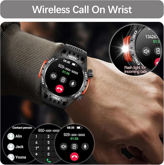 Military Smart Watch for Men 1.46" Outdoor Tactical Sports Smartwatch with Answer/Make Call,Fitness Watch,Blood Oxygen,Heart Rate and Sleep Monitor Compatible with iPhone and Android Phones, Black