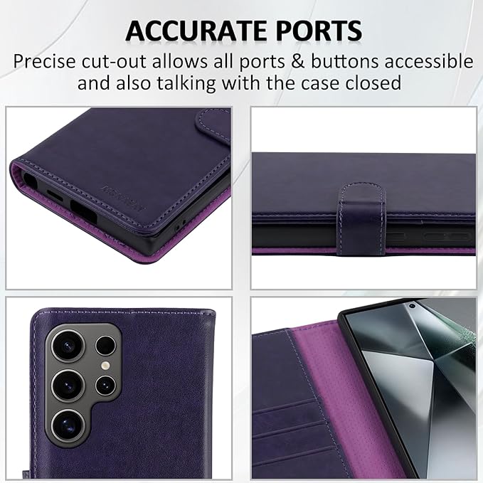 MONASAY Wallet Case Fit for Samsung Galaxy S24 Ultra 5G，[Lens & Glass Screen Protector] [RFID Blocking] Flip Folio Leather Cell Phone Cover with Credit Card Holder, 6.8 inch, Purple