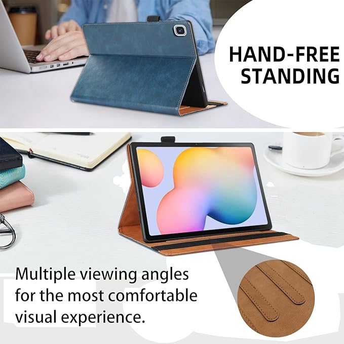 Case for Samsung Galaxy Tab S6 Lite 10.4 inch 2024/2022/2020 (SM-P620/P625/P610/SM-P615/SM-P613/SM-P619) Business PU Leather Multi-Angle Stand Flip Case with Pencil Holder-Turquoise