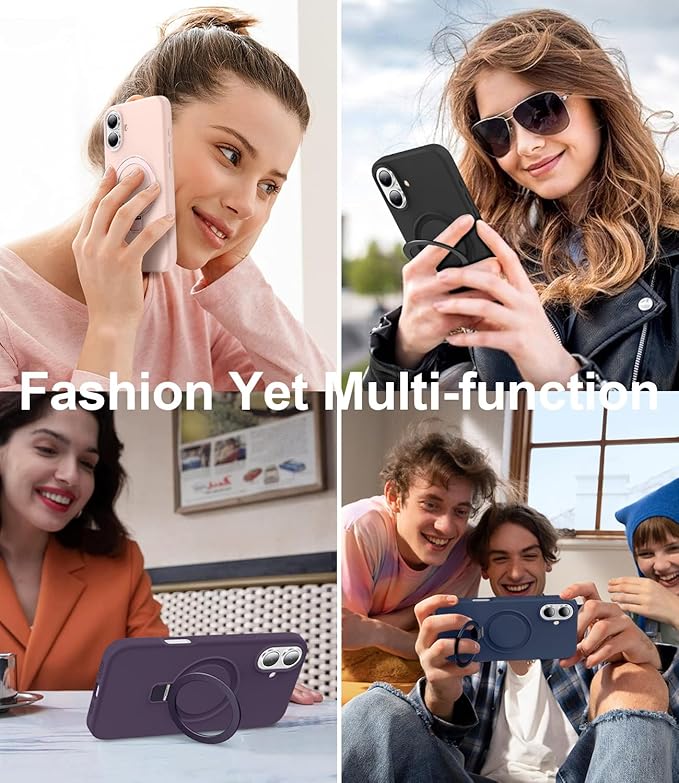 ZHK Liquid Silicone Designed for iPhone 17 Case with Magnet Stand, [Precise Camera Lens Protection][Mil-Grade Drop Shockproof][Soft Anti-Scratch Microfiber Lining] Slim Fit Cover, Purple