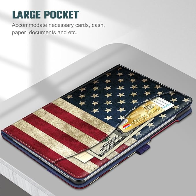 Fintie Case for Samsung Galaxy Tab S10 Lite/ S10 FE/ S9 FE 5G 10.9 Inch/Tab S9 11 Inch with S Pen Holder, Multi-Angle Viewing Protective Cover with Pocket, Auto Sleep/Wake, US Flag