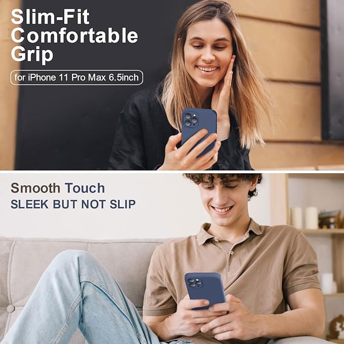 Vooii Compatible with iPhone 11 Pro Max Case, Upgraded Liquid Silicone with [Flat Edges] [Camera Protection] [Soft Anti-Scratch Microfiber Lining] Phone Case for iPhone 11 Pro Max - Navy Blue