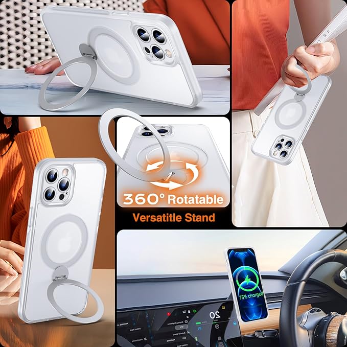 360° O-Ring MagStander for iPhone 12 Pro Max Case with Magnetic Kickstand Ring Holder [Compatible with MagSafe][360°Rotate Stand][Military Shockproof] iPhone 12 Pro Max Phone Cover Matte Clear