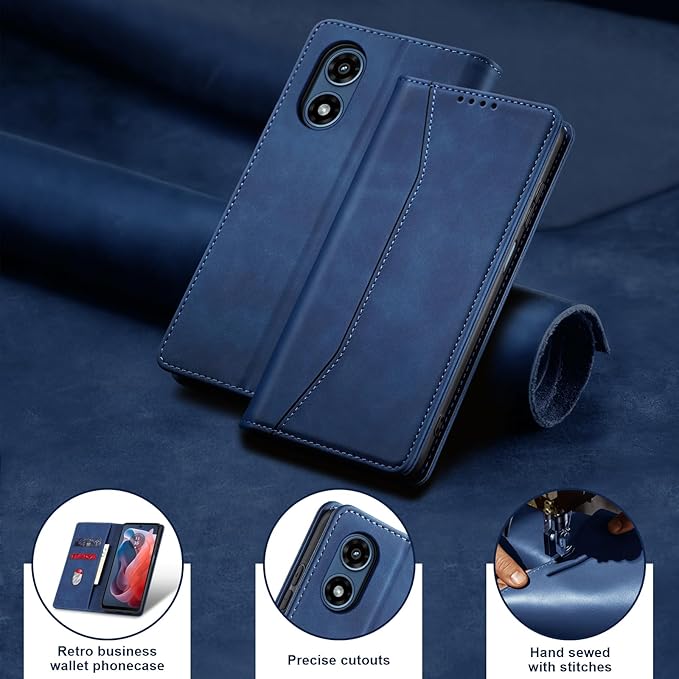 Jasonyu Flip Wallet Case for Moto G Play 4G (2024),Leather Magnetic Folio Cover with Card Holder,Kickstand - TPU Shockproof Durable Protective Phone Case,Blue