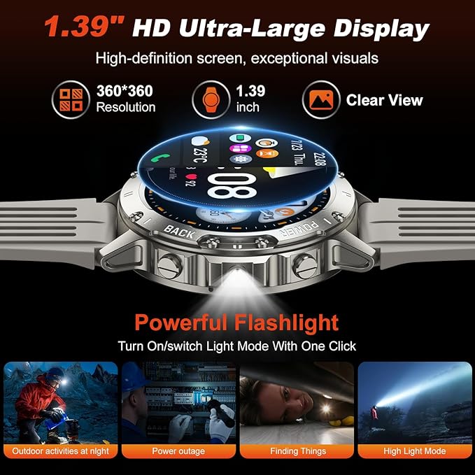 Smart Watch for Men Fitness Tracker: Bluetooth Waterproof Make Answer Call Digital Mens Watches Running Smartwatch for Android Phones iPhone Samsung Compatible Step Pedometer Sleep Heart Rate Monitor