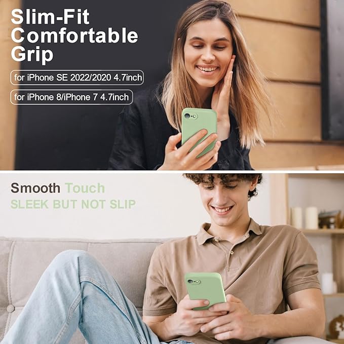 Vooii for iPhone SE Case 2022/3rd/2020,iPhone 8/7 Case, Upgraded Liquid Silicone with [Flat Edges] [Camera Protection] [Soft Anti-Scratch Microfiber Lining] Phone Case for iPhone SE - Matcha