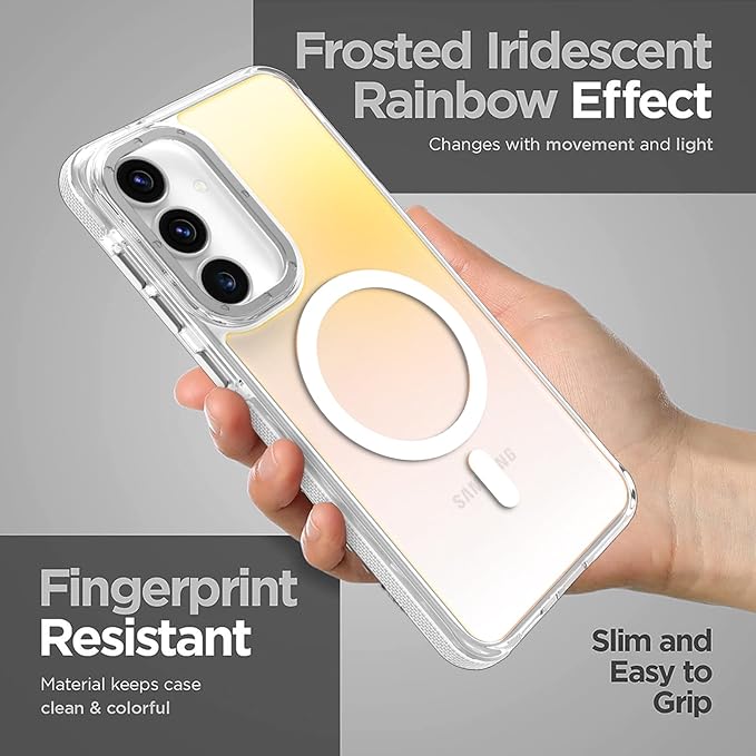 MOWIME Magnetic Case for Samsung Galaxy S25 FE 5G [Compatible with Magsafe] [Cute Fashion Fluorescent Design] [1 Screen Protector] Slim Translucent Matte Case for Galaxy S25 FE 5G 6.7", White