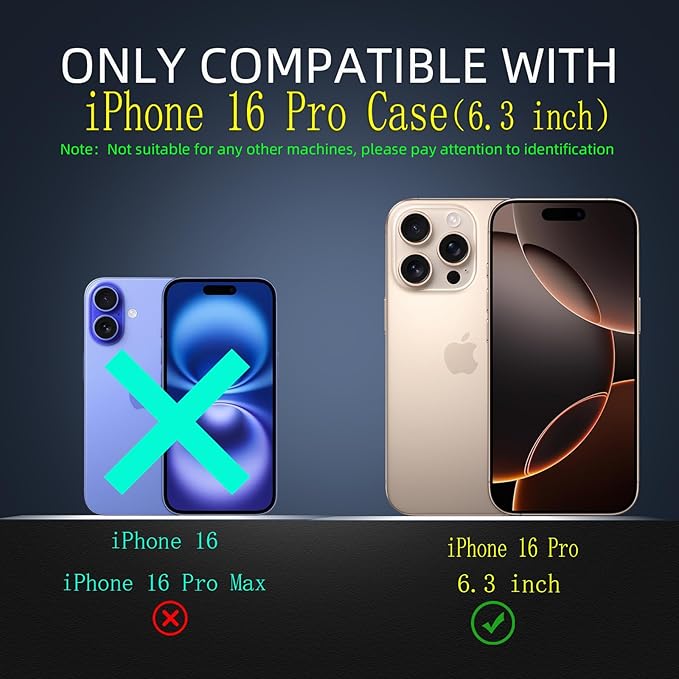 for iPhone 16 Pro Case Magnetic Compatible with MagSafe Wireless Charging,with 2 Screen Protector,with Kickstand Ring Shockproof Shock-Absorbent Heavy Duty Protection Scratch Resistant Black