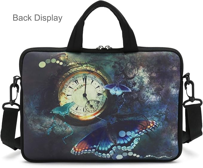 RICHEN 14 15 15.4 15.6 inch Laptop Shoulder Bag Messenger Bag Notebook Handle Sleeve Neoprene Carrying Case with Accessories pocket (14-15.6 inch, Clock & Butterfly)
