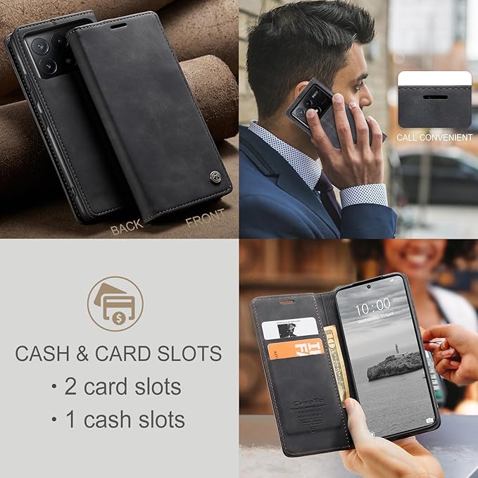 for Xiaomi Poco X6 Pro 5G Case, Flip Wallet Leather Case with Card Holder Magnetic Closure Shockproof Kickstand Protective Phone Cases Cover for Xiaomi Poco X6 Pro 5G,Black
