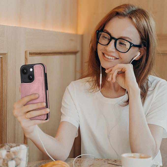 DJDUCK Designed for iPhone 14 Case Wallet with Card Holder, [Magnetic Clasp Cover] [RFID Blocking Leather Protection] Shockproof Women Men Cases 6.1 Inch for Apple 14 Pink