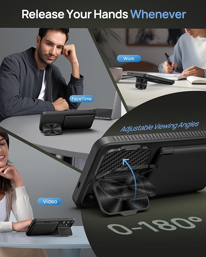 for Samsung Galaxy S25+ Plus Case with Card Holder & Stand & Phone Lanyard Crossbody (2X Phone Tabs) & Camera Cover, Rugged Protective Wallet Kickstand Phone Cover Case for S25 Plus 6.7", Black