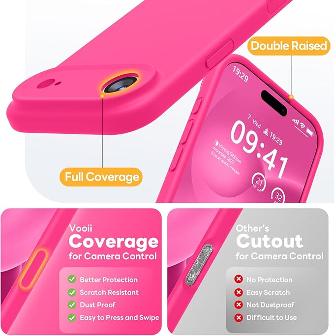 Vooii Magnetic Compatible with iPhone Air Case (Compatible with Magsafe) (Upgraded Camera Protection) Liquid Silicone Shockproof Full Body Protective Phone Cover for Women Men, Hot Pink, 6.5"
