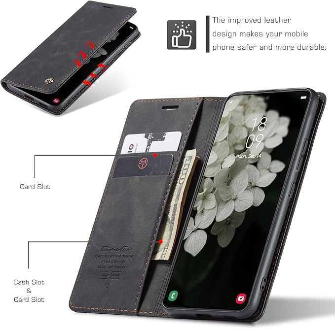 for Samsung Galaxy S22 Case, Flip Wallet Leather Case with Card Holder Magnetic Closure Shockproof Kickstand Protective Phone Cases Cover for Galaxy S22,Black