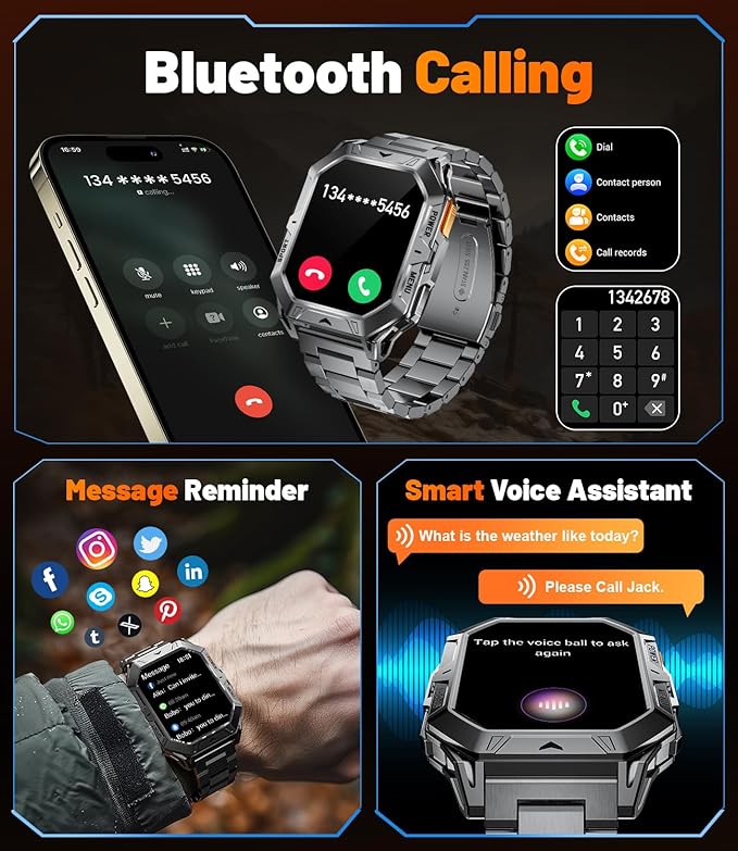 LIGE Military Smart Watches for Men(Answer/Make Calls),100-Day Battery Life,2.13" AMOLED Outdoor Sports Smartwatch with Compass,Heart Rate/Sleep Monitor Fitness Tracker for Android iOS,AI Voice