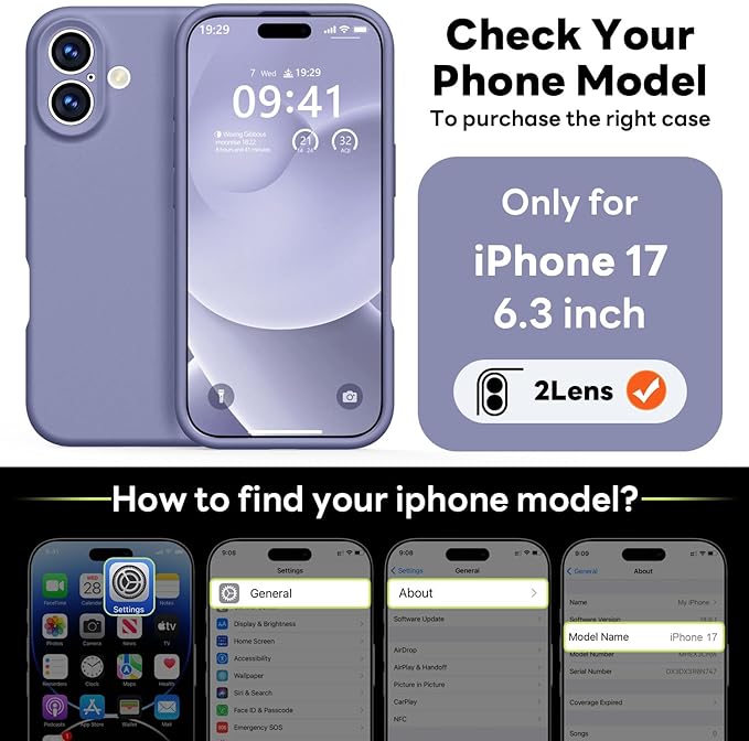 Vooii Magnetic Compatible with iPhone 17 Case (Compatible with Magsafe) (Upgraded Camera Protection) Liquid Silicone Shockproof Full Body Protective Phone Cover for Women Men, Lavender Grey, 6.3"