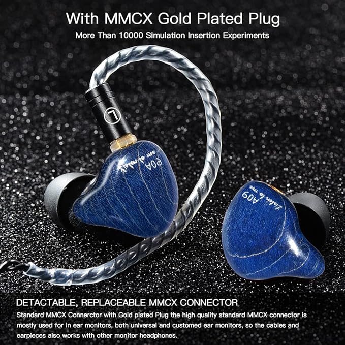 in Ear Monitor Headphones, HiFi Stereo IEM Earphones, Dynamic Dual Driver Wired Earbuds with Detachable Cable, Noise Canceling Headset for Singers Musicians Drummers Audiophile (Blue, No Mic)