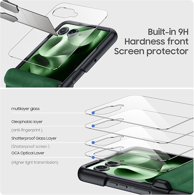 for Motorola Razr Ultra 2025 Case Built-in Screen Protector & Hinge Protection & Ultra Thin PU Leather Matte PC Shockproof Phone Cover Smartphone Case for Moto Razr Ultra 2025 (Green)