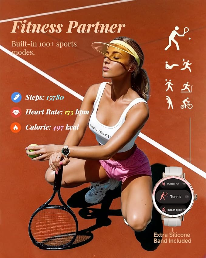 Smart Watch for Women with Two Bands, Fitness Tracker Watch, Heart Rate Monitor, Step Counter, Android & iOS Phones Compatible, Answer/Make Calls, HD Touchscreen, IP68 Waterproof, Black Gold