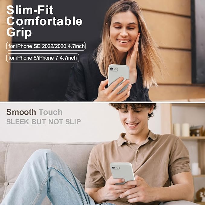 Vooii for iPhone SE Case 2022/3rd/2020,iPhone 8/7 Case, Upgraded Liquid Silicone with [Flat Edges] [Camera Protection] [Soft Anti-Scratch Microfiber Lining] Phone Case for iPhone SE - Stone