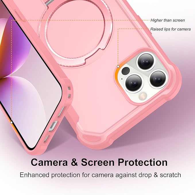 Compatible with iPhone 12 Case & iPhone 12 Pro Case with Invisible Magnetic Ring Stand [Compatible with Magnetic] [Military Drop Protection] Shockproof Hard Back Soft Edge 6.1 Inch, Pink