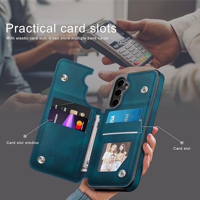 DJDUCK Designed for Samsung Galaxy S25 Case Wallet with Card Holder, [Magnetic Clasp Cover] [RFID Blocking Leather Protection] Shockproof Women Men Cases for Samsung S25 Teal