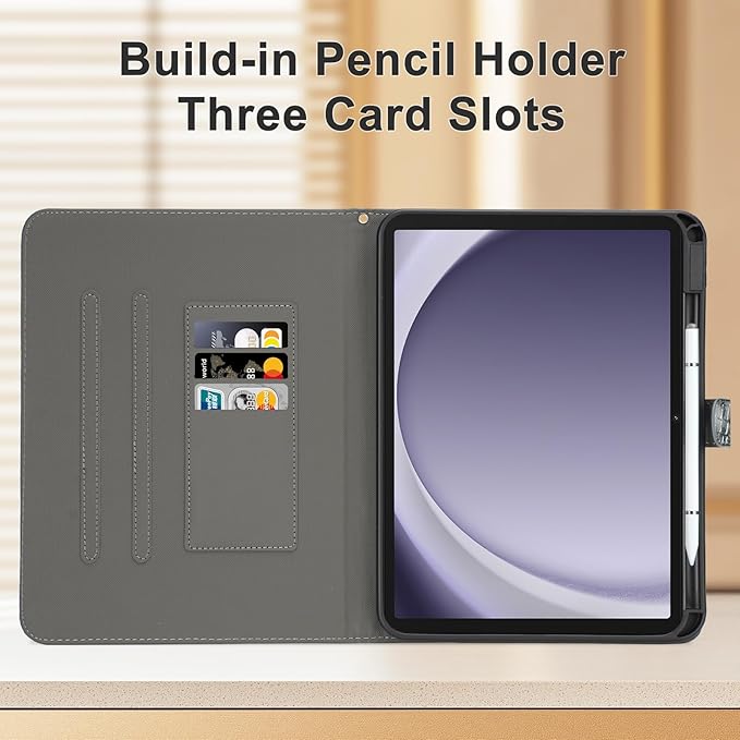 Elegant Case for Samsung Galaxy Tab A9 Plus 11 Inch 2023（Model: SM-X210/X216/X218）, Premium Leather Crocodile Cover | Stand | Card Pockets| Wrist Strap| S Pen Holder (Dark Grey)