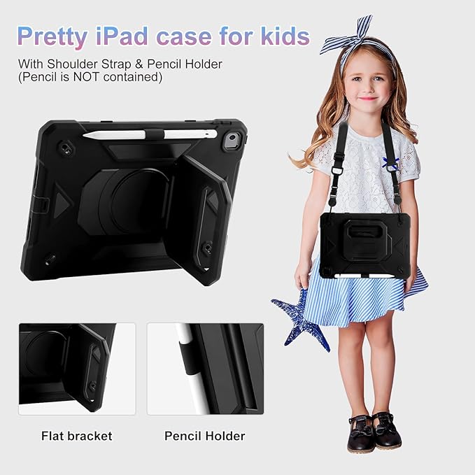 for iPad 10.2 inch Shockproof Case with 360 Rotating Grip Magic Stand, Pen Slot/Keychain/Carrying Shoulder Strap,Case for iPad 9th/8th/7th Gen
