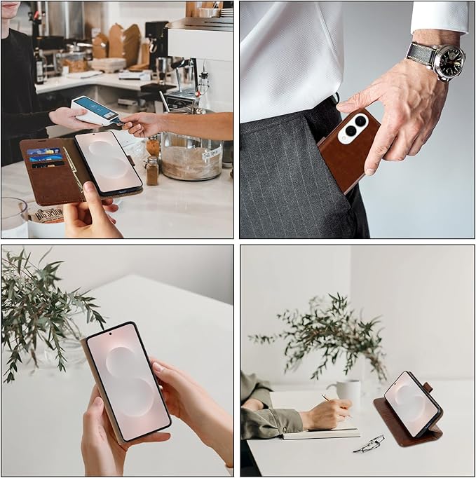 MONASAY Wallet Case Fit for Samsung Galaxy S25 Edge 5G，[Lens & Glass Screen Protector] [RFID Blocking] Flip Folio Leather Cell Phone Cover with Credit Card Holder, 6.7 inch, Brown