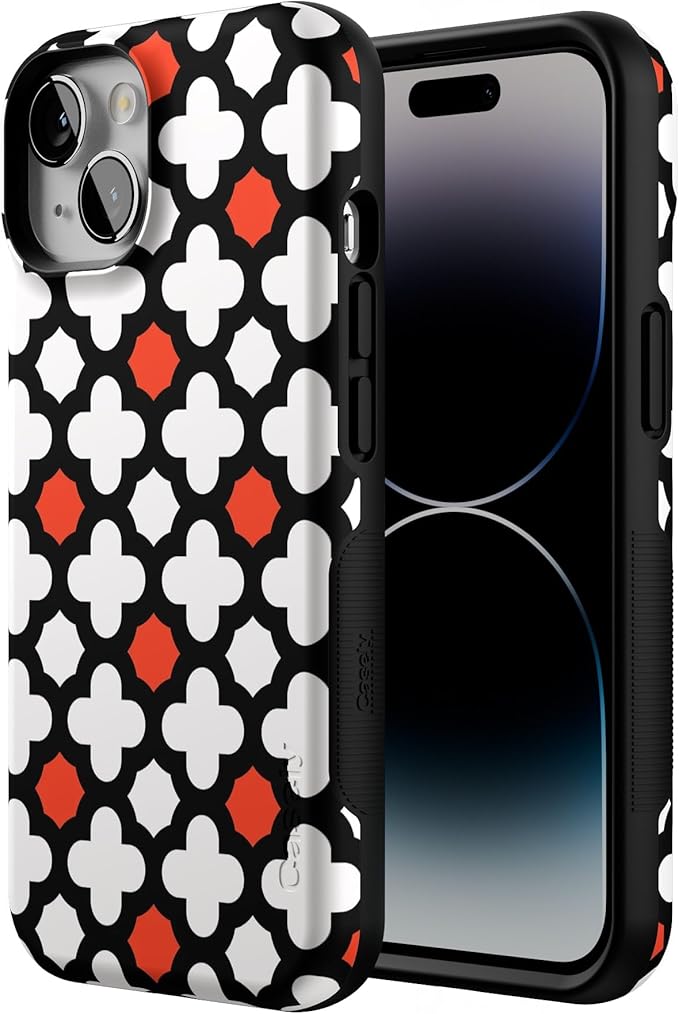 Casely iPhone 14 Case | Red Lattice Tile | High Contrast Design | Compatible with MagSafe | Bold Protective Design