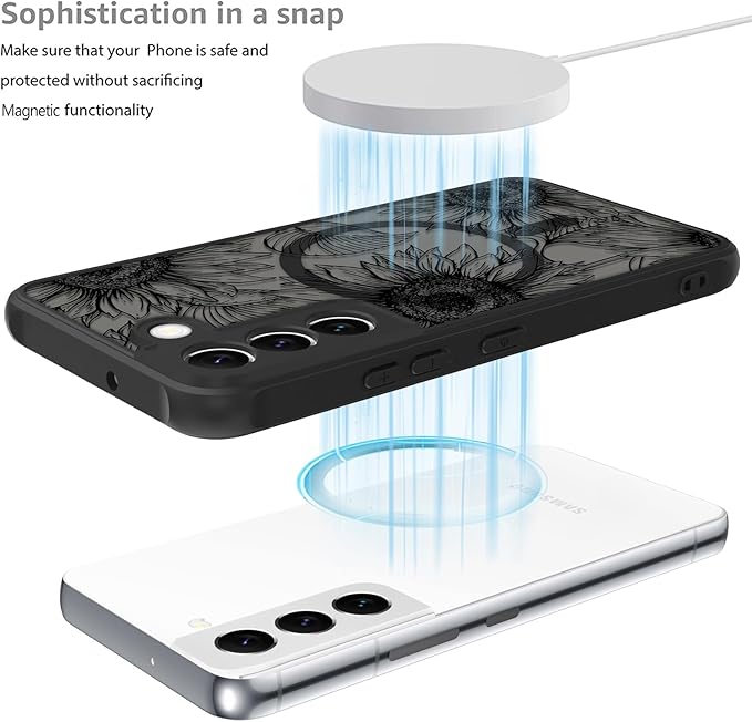 Fiyart Designed for Samsung Galaxy S21 Case Matte Flowers Design Compatible with MagSafe,Cute Sunflowers Anti-Scratch Translucent Phone Cover for Women Girls 6.1"-Black