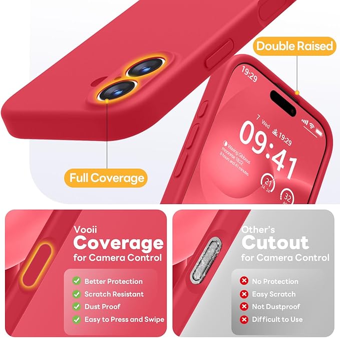 Vooii Magnetic Compatible with iPhone 17 Case (Compatible with Magsafe) (Upgraded Camera Protection) Liquid Silicone Shockproof Full Body Protective Phone Cover for Women Men, Red, 6.3"