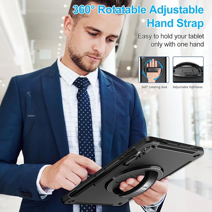 Case for Galaxy Tab S10 Ultra/S9 Ultra/S8 Ultra 14.6 INCH: TPU Protective Cover for Samsung Tablet S9 Ultra/S8 Ultra 14.6" with Stand - Handle - Shoulder Strap - S Pen Holder- Black